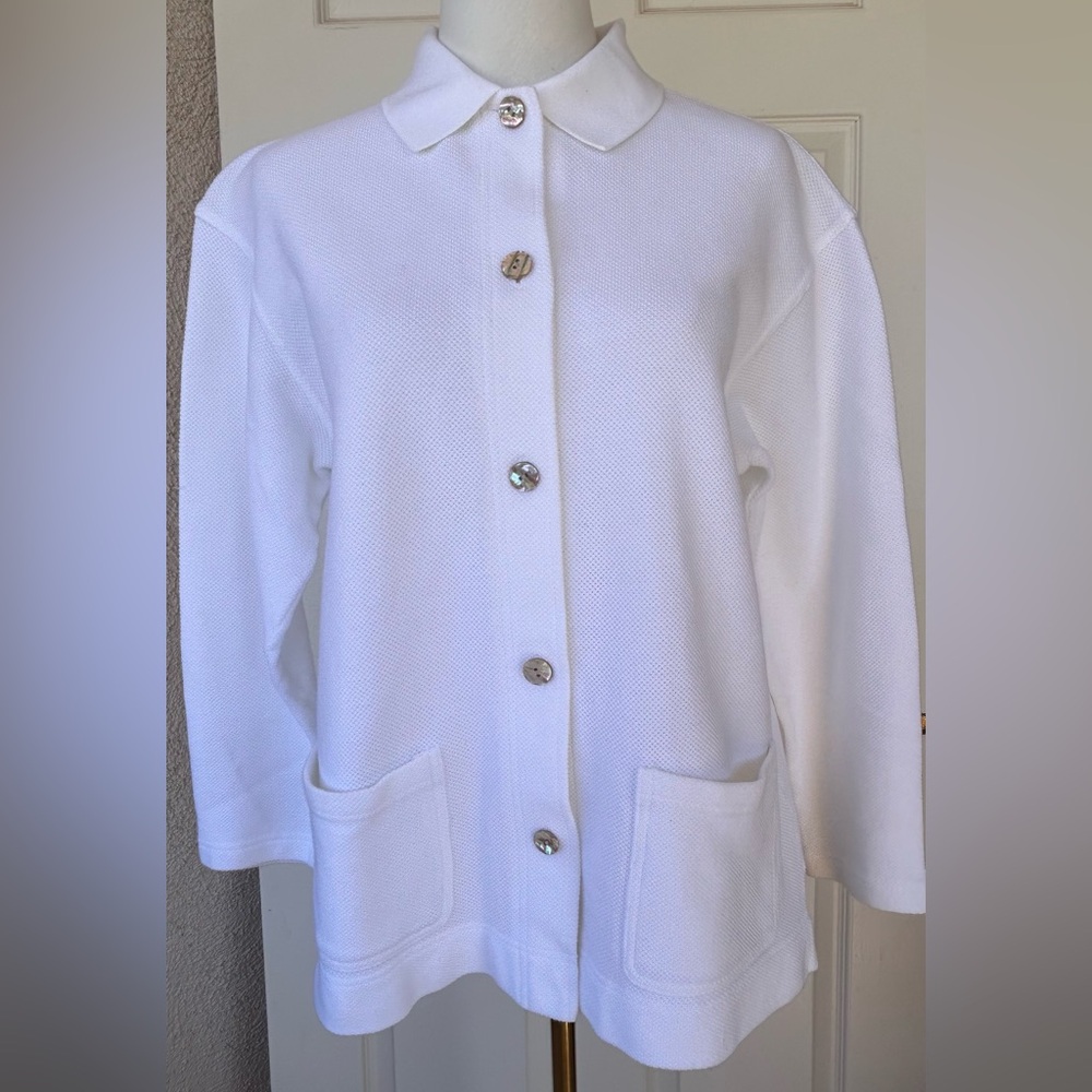 Talbots Women’s Cardigan with Collar Abalone Buttons Med